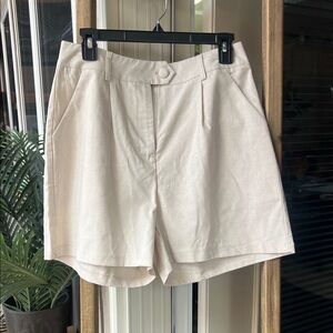 SHEIN Cream High-Rise Pleated Bermuda Shorts